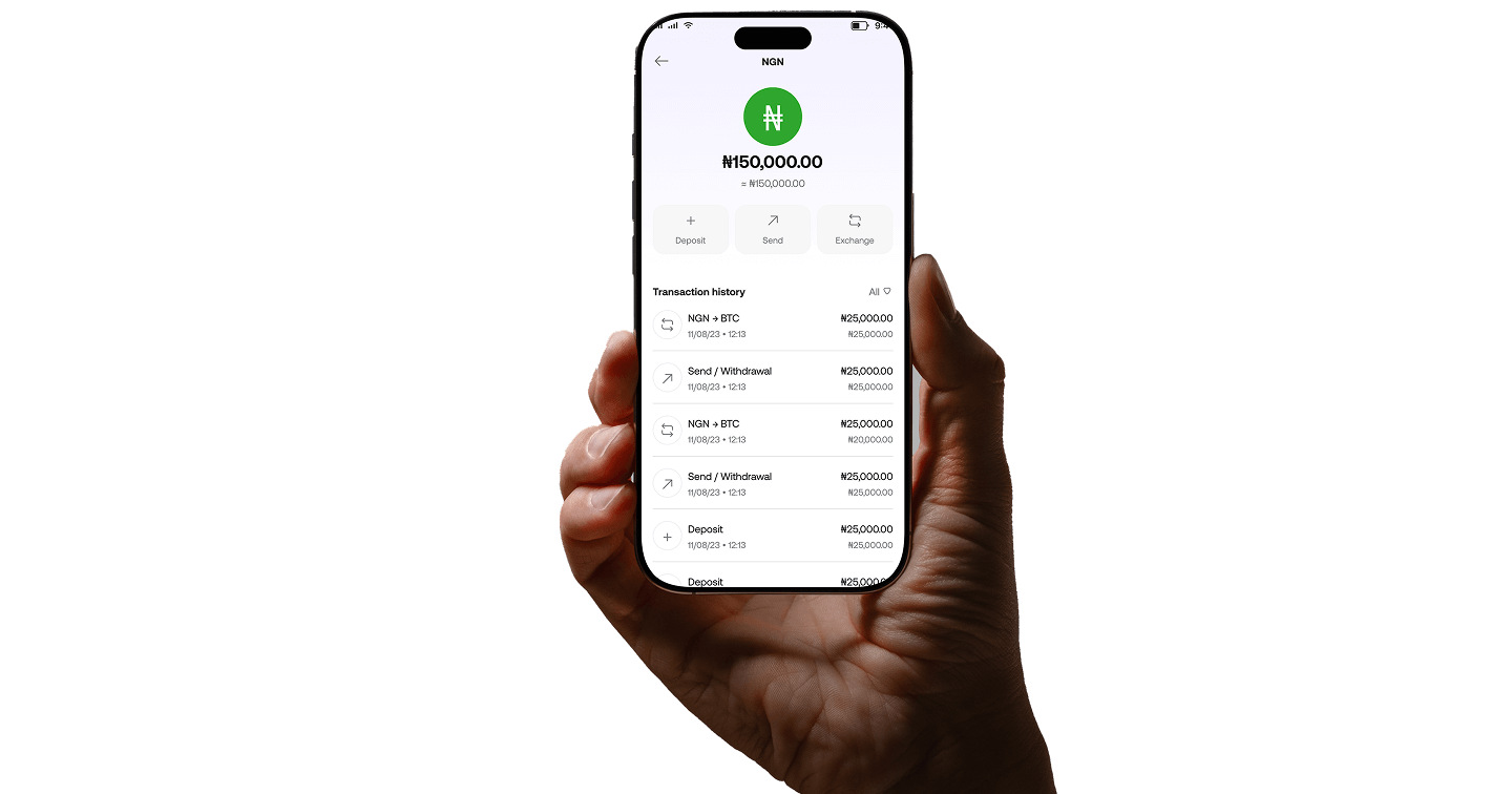 Hand holding phone showing crypto assets